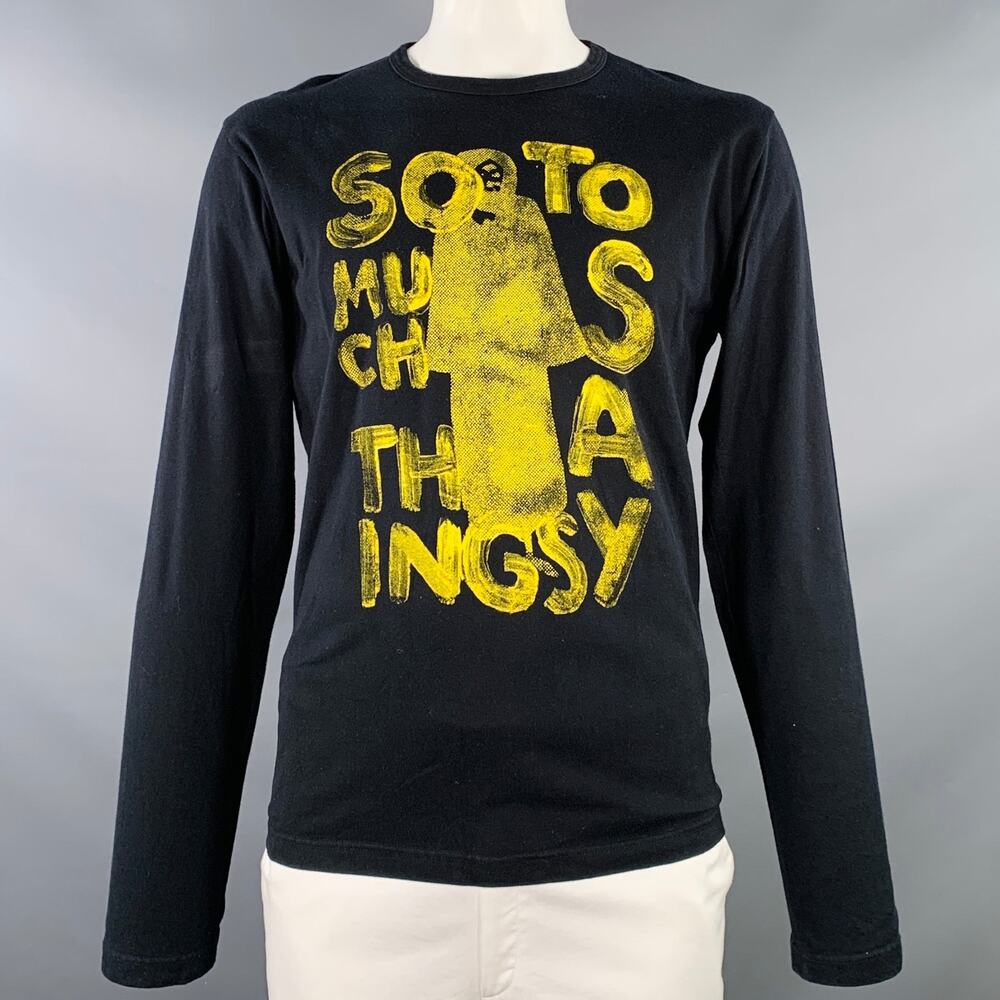 AGNÈS B. x VINCENT MICHEA Black Yellow Graphic Print Cotton Crew Neck Pullover